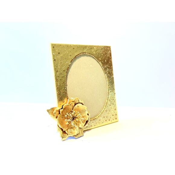 Handmade Gold Leather Picture Frame 5x7 Floral Photo Frame Luxury Home Decor - Picture 8 of 8